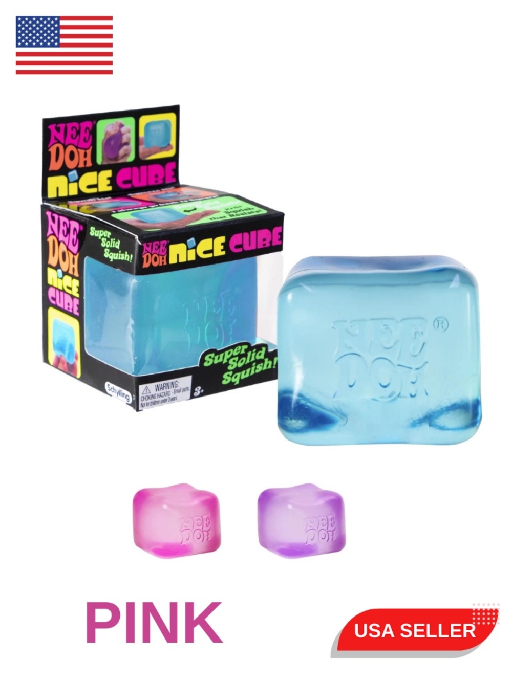 PINK Schylling NeeDoh Nice Cube Sensory Fidget Squish Toy Blue 2.25" Authentic